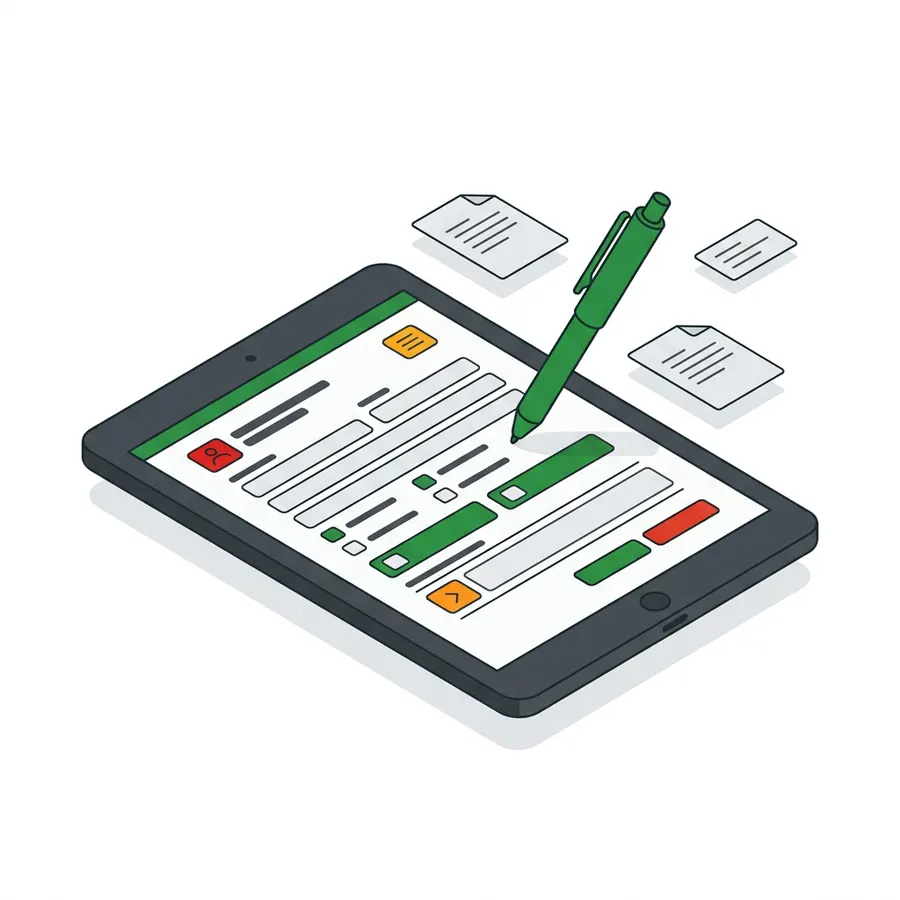 Illustration of a tablet showing a single-page application form